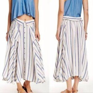 Free People Striped A-Line Skirt in Blue and Cream